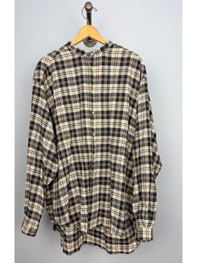 Giorgio Armani Le Collezioni Plaid Cotton/Wool Mandarin Collar XL Made In Italy